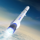 Artist’s depiction of New Glenn, a rocket currently being developed by the Jeff Bezos-led aerospace firm Blue Origin.